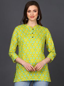 Vaamsi - Women Cotton Blend Lime Green Straight Tunic (VT1226)