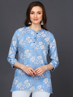 Vaamsi - Women Cotton Blend Light Blue Floral Printed Straight Tunic (VT1227)