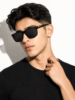 ROYAL SON - Black Polarized Retro Square Sunglasses