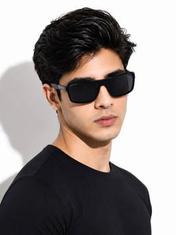 ROYAL SON - Rectangular Polarized Men Sunglasses Black Lens - CHI00123-C1