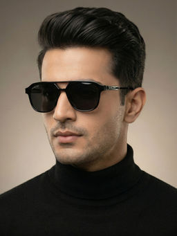 ROYAL SON - Metal Silver Frame Black Lens Oval Rimless Sunglasses- Dusk_Monochrome_20276 (50)