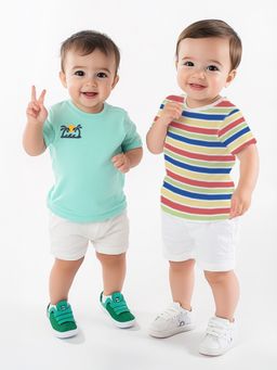 Nautinati - Boys Cotton Beach Stripes Printed T-shirts (Pack of 2)