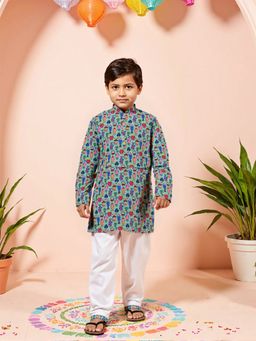 Nautinati - Multicolour Festive Block-print Kurta and Pyjama for Boys