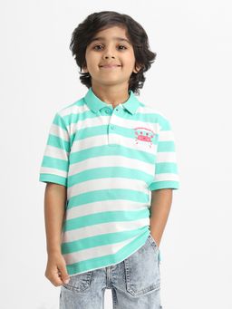 Nautinati - Green Striped Cotton Polo T-shirt for Boys