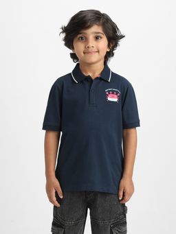 Nautinati - Navy Blue Crab Embroidery Cotton Polo T-shirt for Boys