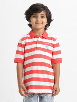 Nautinati - Red Striped Cotton Polo T-shirt for Boys