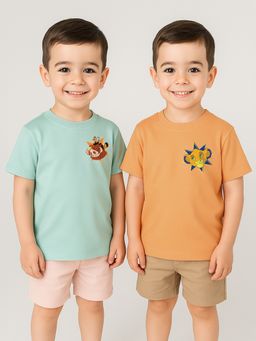 Nautinati - Blue and Orange Simba Lion King Printed T-shirts (Pack of 2)