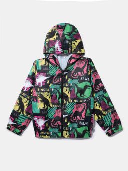 Nautinati - Multi-colour Dino Printed Hooded Windbreaker Hoodie for Boys