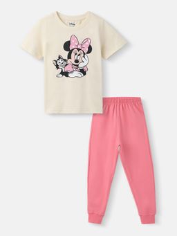 Nautinati - Girls Cotton Minnie Mouse Printed T-shirt and Joggers