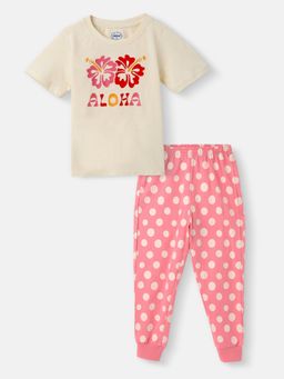 Nautinati - Girls Cotton Printed T-shirt and Polka Dot Printed Joggers