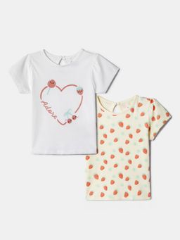 Nautinati - Yellow and White Printed Tops for Girls (Pack of 2)