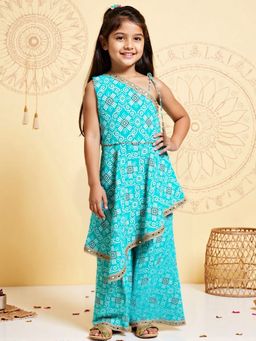 Nautinati - Turquoise One-Shoulder Festive Kurta and Pant