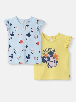 Nautinati - Girls Cotton Minnie Mouse Printed Flutter Sleeves Tops (Pack of 2)