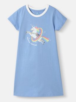Nautinati - Girls Cotton Unicorn Sticker Print T-shirt Dress