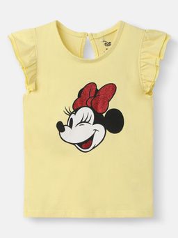 Nautinati - Girls Cotton Minnie Mouse Glitter Printed Top