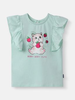 Nautinati - Girls Berry Cute Kitten Printed Cotton Top