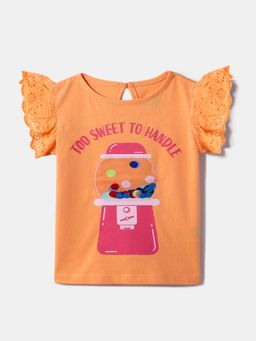 Nautinati - Orange Printed Top for Girls