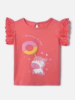 Nautinati - Pink Donut Puff Printed Top for Girls