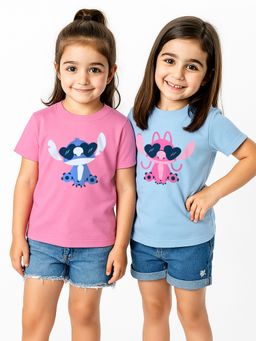 Nautinati - Girls Character Printed Cotton T-shirts (Pack of 2)