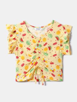 Nautinati - Yellow Printed Top for Girls