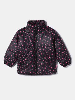 Nautinati - Black Star Printed Puffer Jacket for Girls