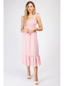 Trendyol - Pink Gingham Midi Smock Dress