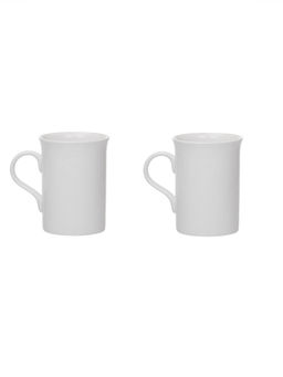 CLAY CRAFT - Fine Ceramic White Solid Milk Mug 340 ml - Set of 2