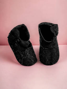 Baby Moo - Princess Bow Knot Textured Anti-Skid Ballerina Grey