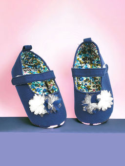 Baby Moo - Embellished Flower Anti-Skid Ballerina Navy Blue