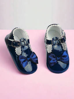 Baby Moo - Mary Jane Bow Patent Leather Anti-Skid Ballerina Blue