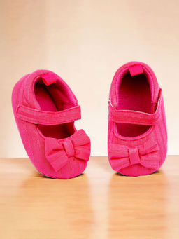 Baby Moo - Bow Knot Velcro Strap Anti-Skid Ballerina Pink