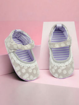 Baby Moo - Textured Velcro Strap Anti-Skid Ballerina Grey