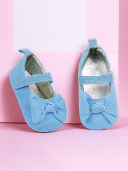 Baby Moo - Pretty Bow Knot Velcro Strap Anti-Skid Ballerina Blue