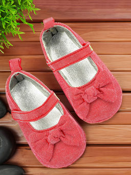Baby Moo - Pretty Bow Knot Velcro Strap Anti-Skid Ballerina Red
