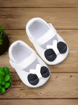 Baby Moo - Vegan Leather Bow Velcro Strap Anti-Skid Ballerina White