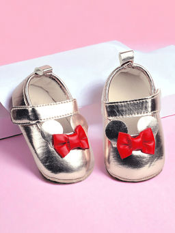 Baby Moo - Mini Mouse Bow Velcro Strap Anti-Skid Ballerina Gold, Metallic
