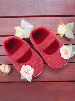 Baby Moo - 3D Flower Button Velcro Strap Anti-Skid Ballerina Red