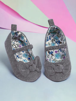 Baby Moo - Bow Knot Elastic Strap First Walkers Anti-Skid Ballerina Grey