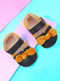 Baby Moo - Corduroy Bow Knot Velcro Strap Anti-Skid Ballerina Black