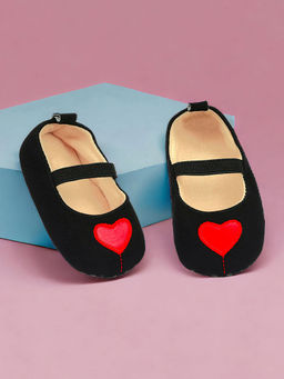 Baby Moo - Queen Of Hearts Anti-Skid Elastic Strap Ballerina Black, Red