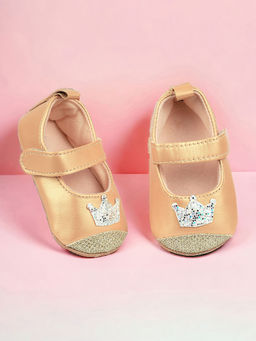 Baby Moo - Crown Sequin Partywear Anti-Skid Ballerina Gold, Metallic