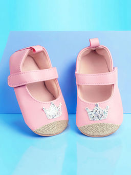 Baby Moo - Crown Sequin Partywear Anti-Skid Ballerina Pink