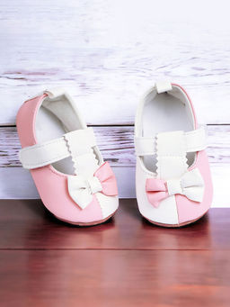 Baby Moo - Colour Block Bow Velcro T-Strap Anti Skid- Ballerina Pink, White
