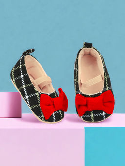 Baby Moo - Bow With Elastic Strap Plaid Ballerina Black