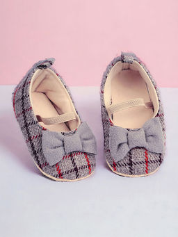 Baby Moo - Bow With Elastic Strap Plaid Ballerina Grey