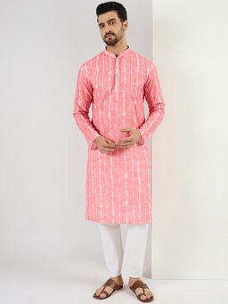 ETHNIC BAY - Men Peach Viscose Rayon Shibori Embroidered Straight Kurta