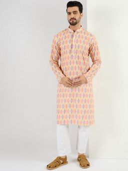 ETHNIC BAY - Men Multi Color Viscose Rayon Ikat Embroidered Straight Kurta