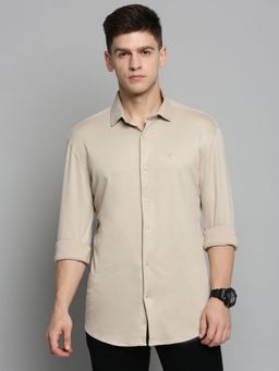 SHOWOFF - Mens Spread Collar Tan Solid Shirt
