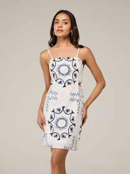 RSVP by Nykaa Fashion - White Strappy Embroidered Side Cutout Mini Dress