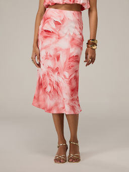 RSVP by Nykaa Fashion - Pink Feather Print High Waist Straight Fit Midi Skirt